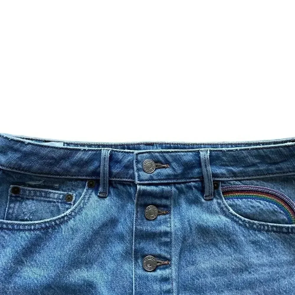 NWOT American Eagle Rainbow Button Down Blue A-Line Women’s Skirt SZ 6 #1314